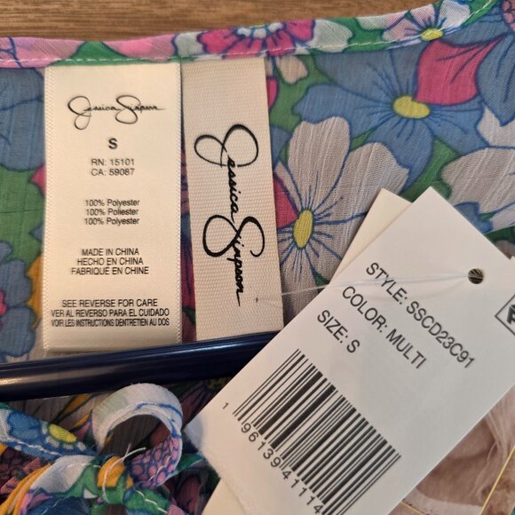 🔴 Jessica Simpson Crazy Daisy Tiered Flutter Sleeve Swim Cover Up Muliticolor S - Picture 9 of 14